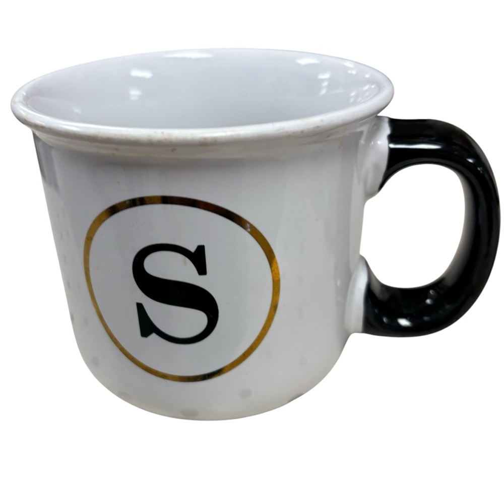 Clay Art White Black Gold Letter S Monogram Mug Pre-owned